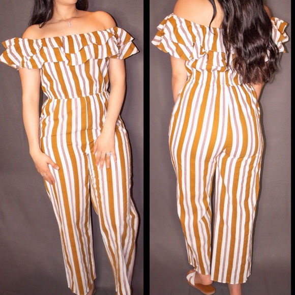 Rust Ruffle Off the Shoulder Jumpsuit - Picture 2 of 2